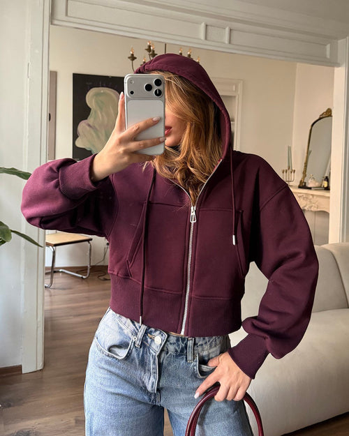 CROPPED ZIP UP HOODIE
