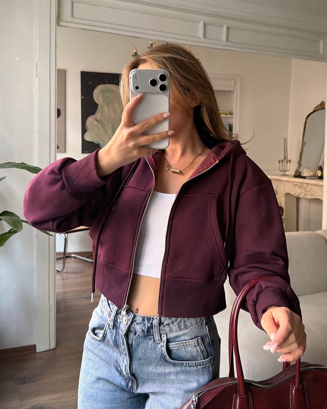 Cropped ZIP UP Hoodie 100% Coton